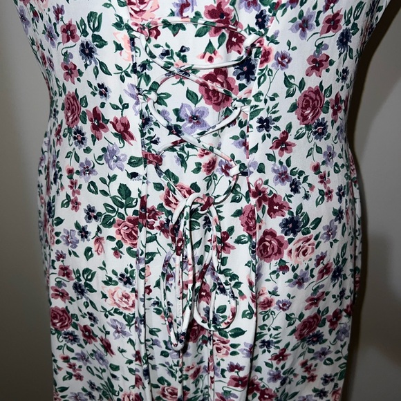 Vintage 90s All That Jazz Floral Lace-Up Back Dress/Cottagecore/Size M - Picture 7 of 14